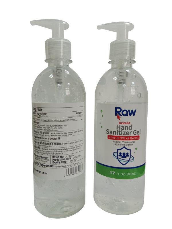 Raw brand 500 ml (17oz) gel with Pump - pack of 20